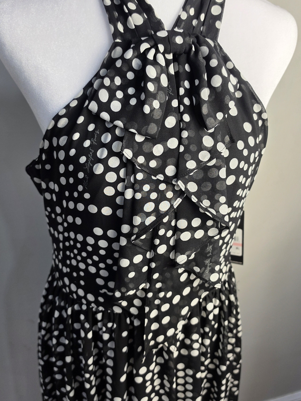 Karl Lagerfeld Black and White Polka Dot Halter Midi Dress - Picture 6 of 13
